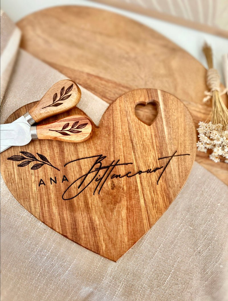 Personalized Heart-Shaped Bamboo Charcuterie Board | Oh Surprise