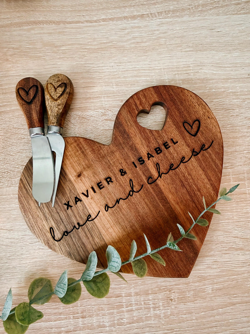 Personalized Heart-Shaped Bamboo Charcuterie Board | Oh Surprise